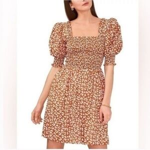 100% COTTON 1.State Leopard Print Puff Sleeve Dress